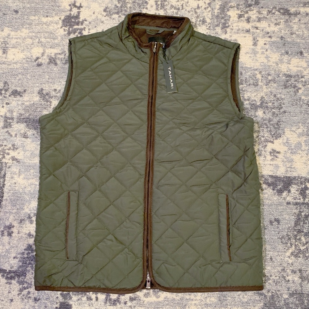 Tahari Mens Quilted Vest Olive/Brown
